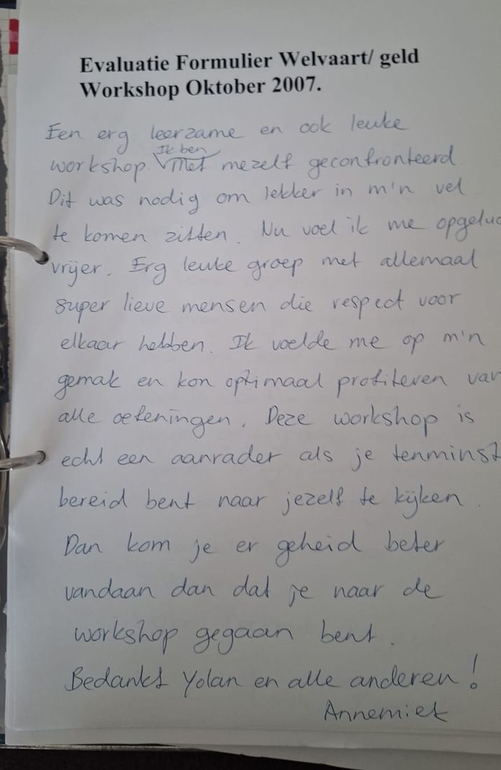 Handgeschreven ervaringsbrief van Annemiek
