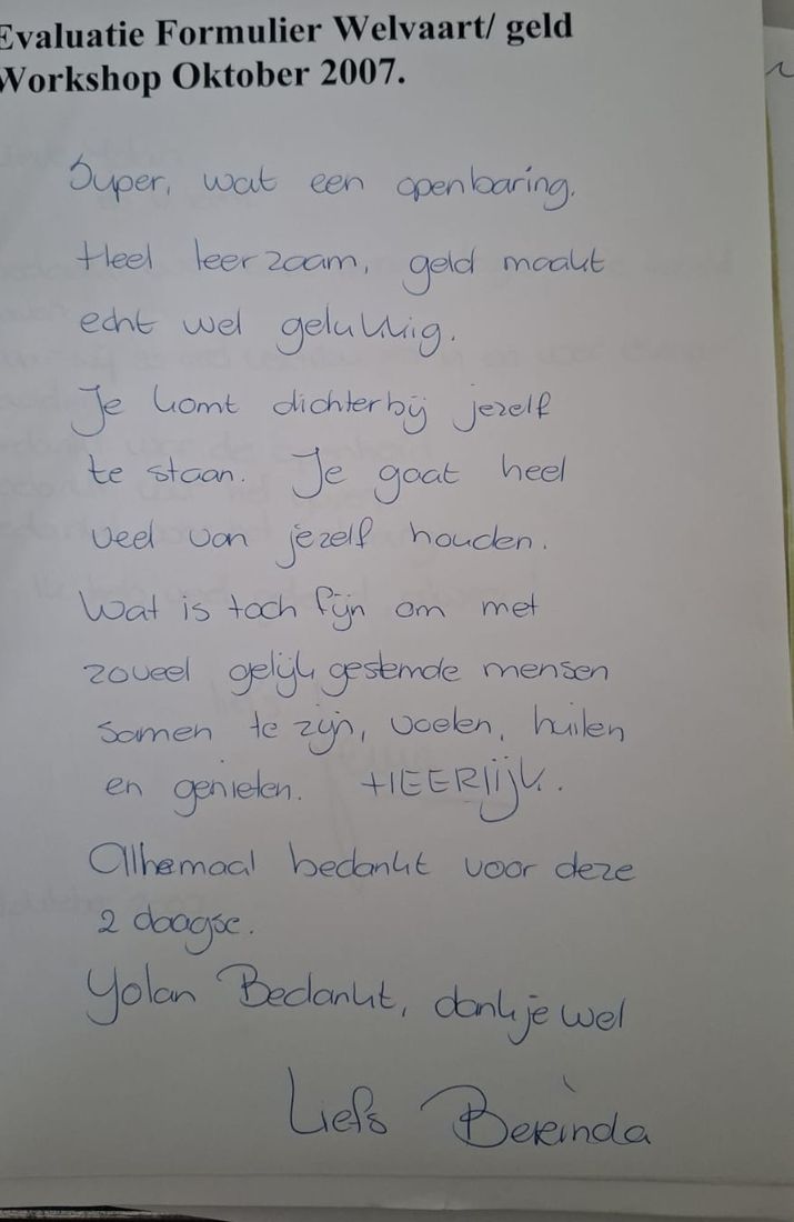 Handgeschreven ervaringsbrief van Berinda